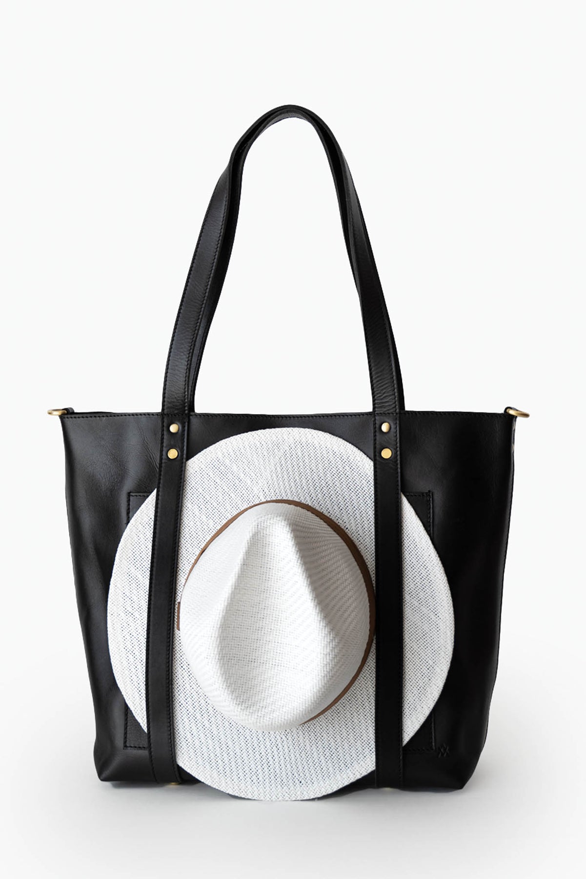 Hat Attack Luxe Stripe Tote in Natural and Black
