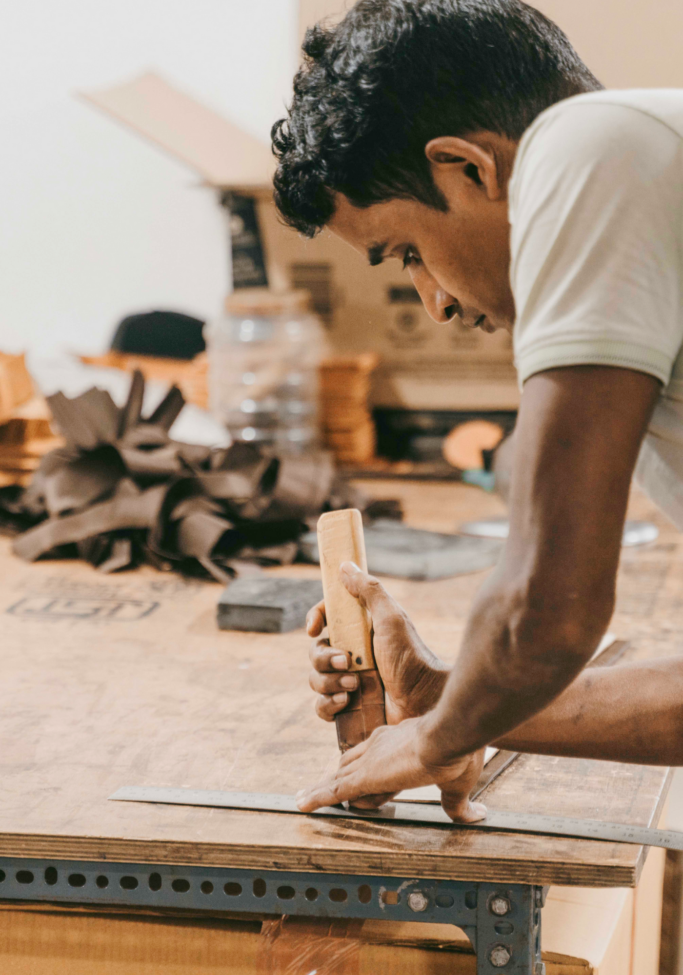 Man working in Leather Shop in India