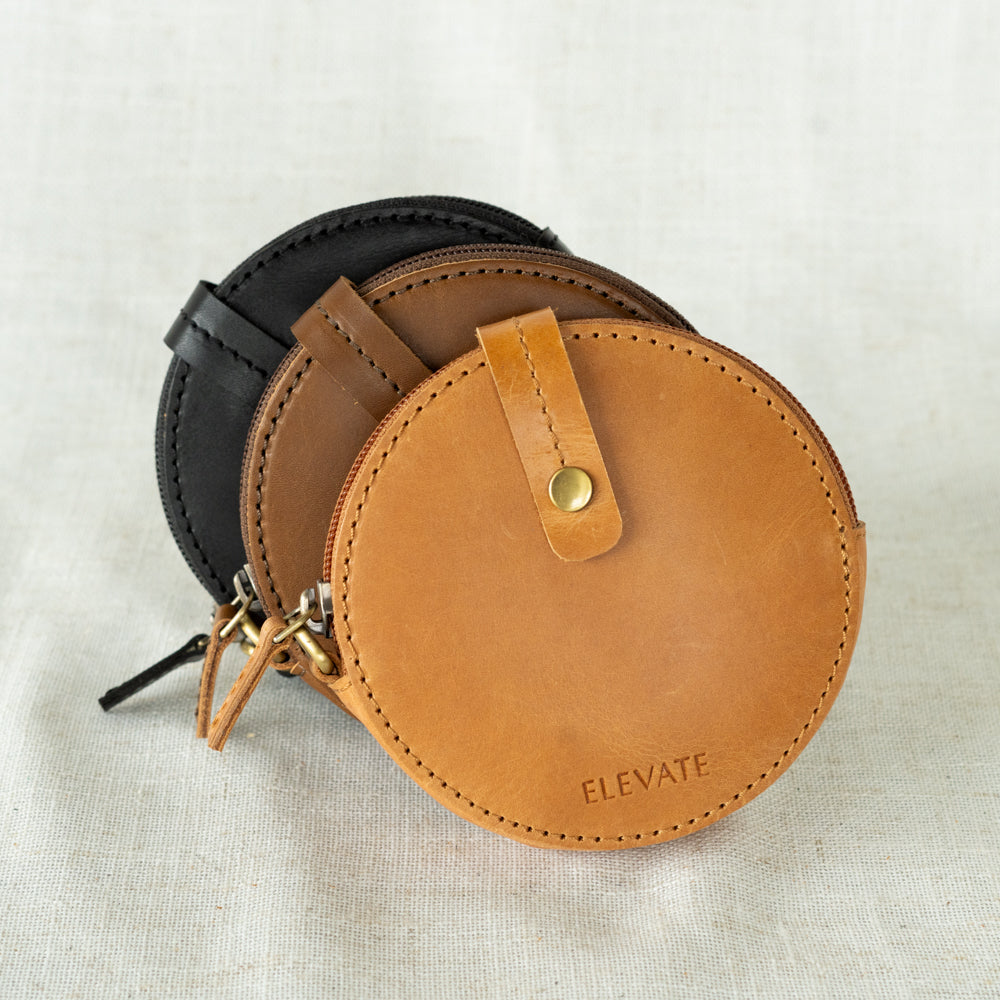 Elevate Coin Purse in black, chestnut & camel